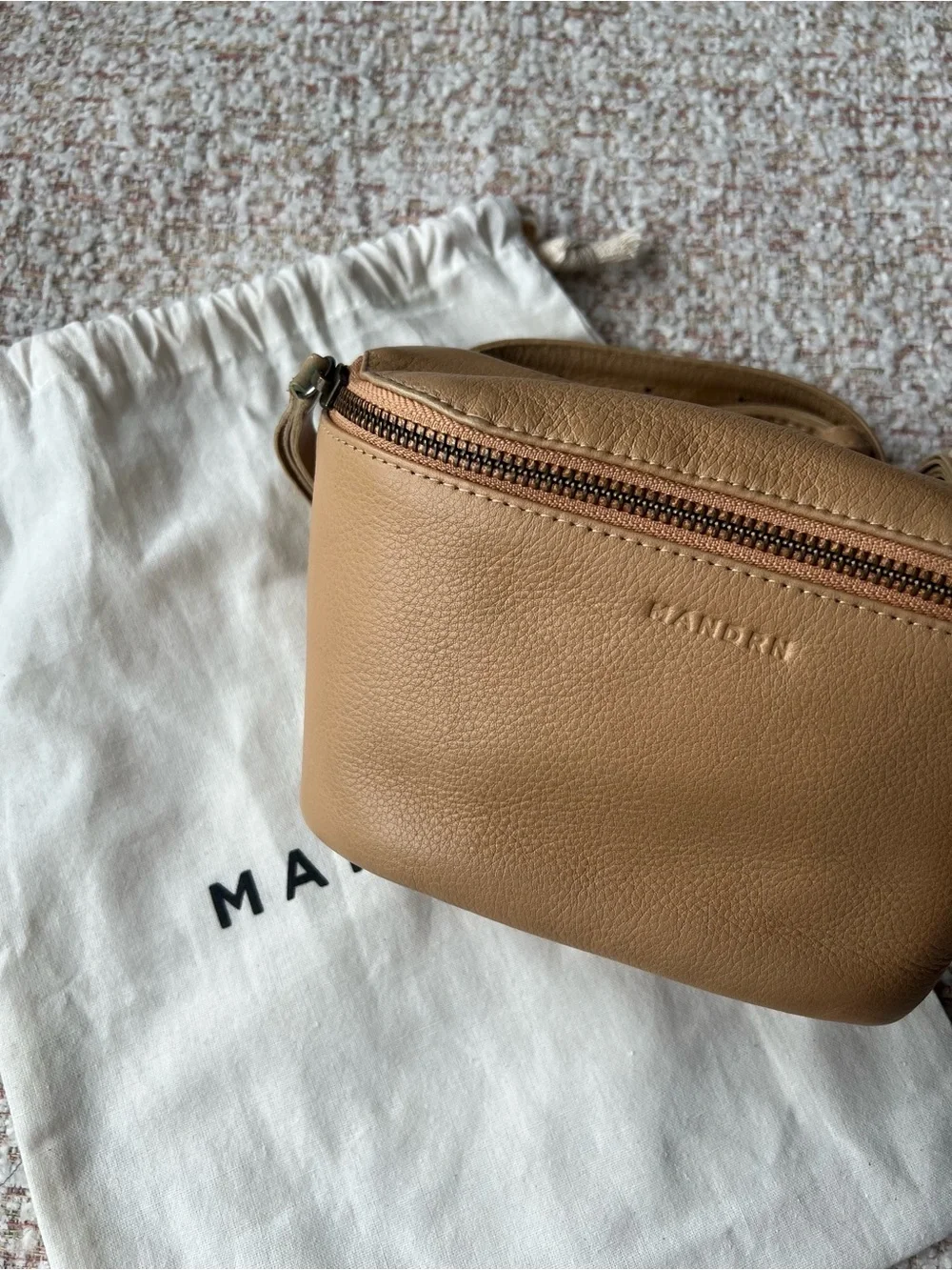 Mandrn Remy Leather Crossbody Belt Bag in Sand